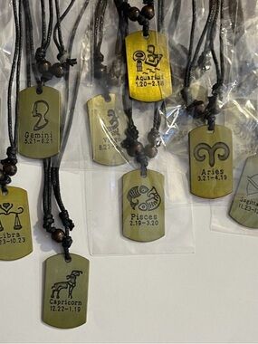 Zodiac Sign Pendant Necklace - Multiple Signs - Olive Green